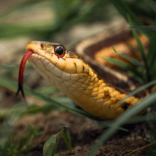 Close up of a snake head with tongue slithering out
